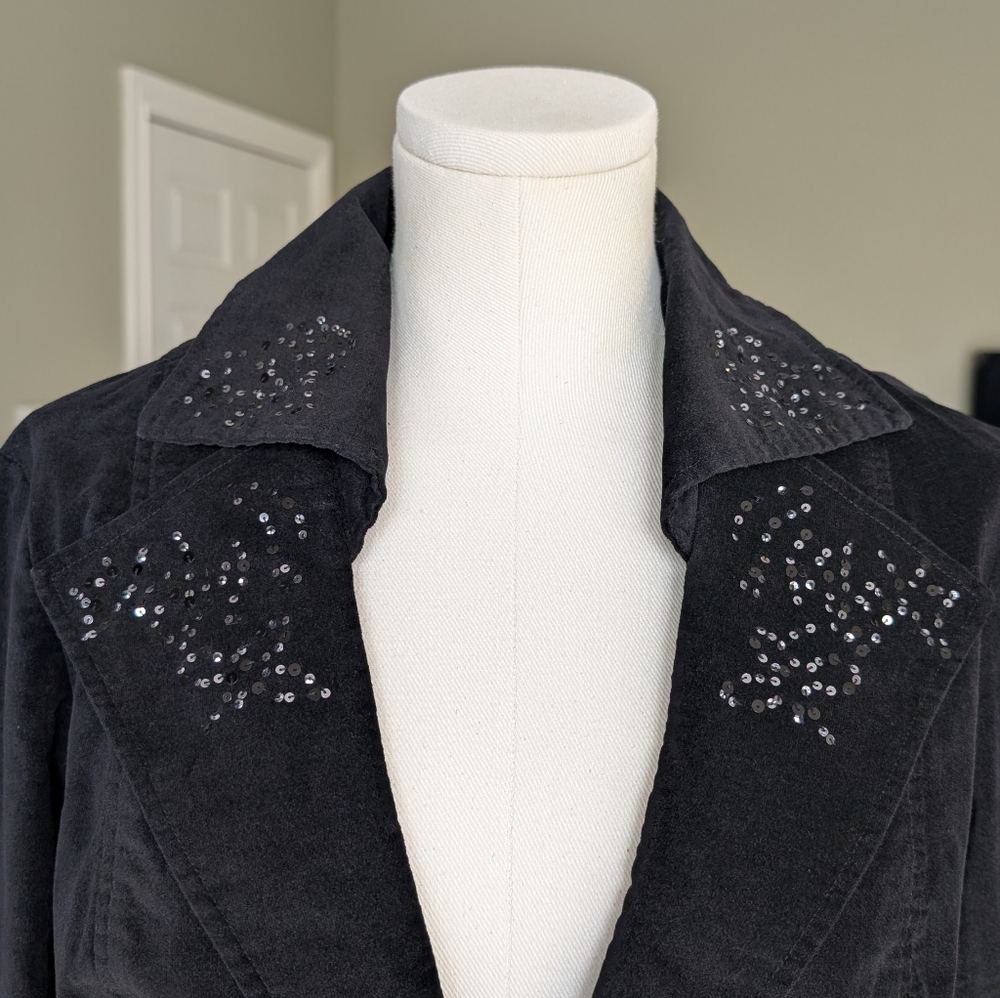 V Cristina Women's Black Velvet Blazer Sequin Lapels Y2K Size L - Picture 5 of 16